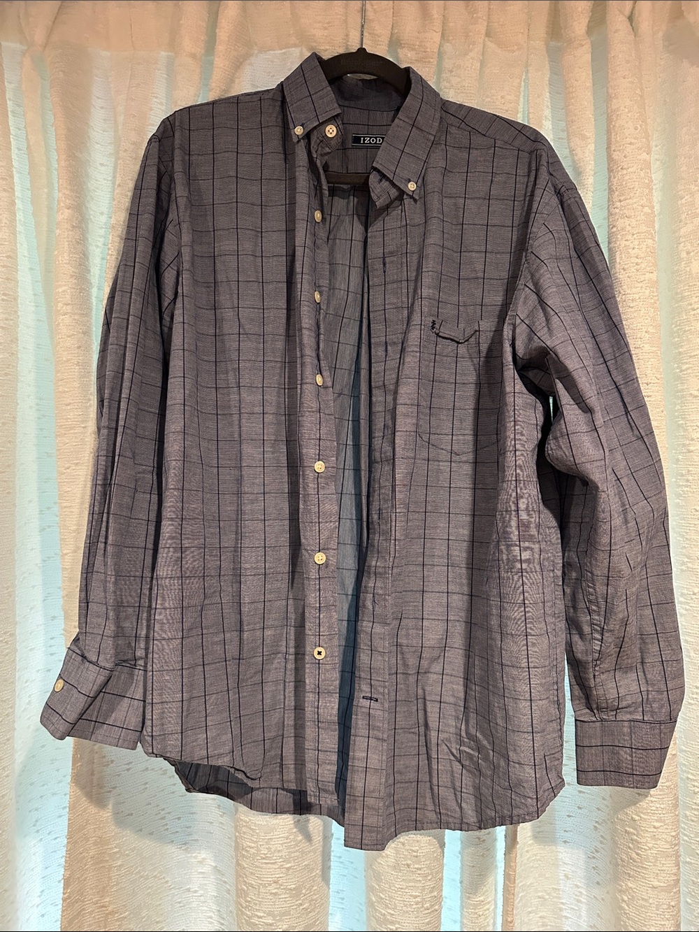 Izod Men's Navy Windowpane Button-Down Shirt - Medium